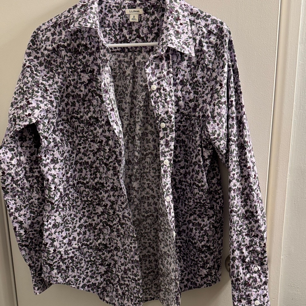 L.L. Bean Lavender and Green Floral Button-Down Shirt